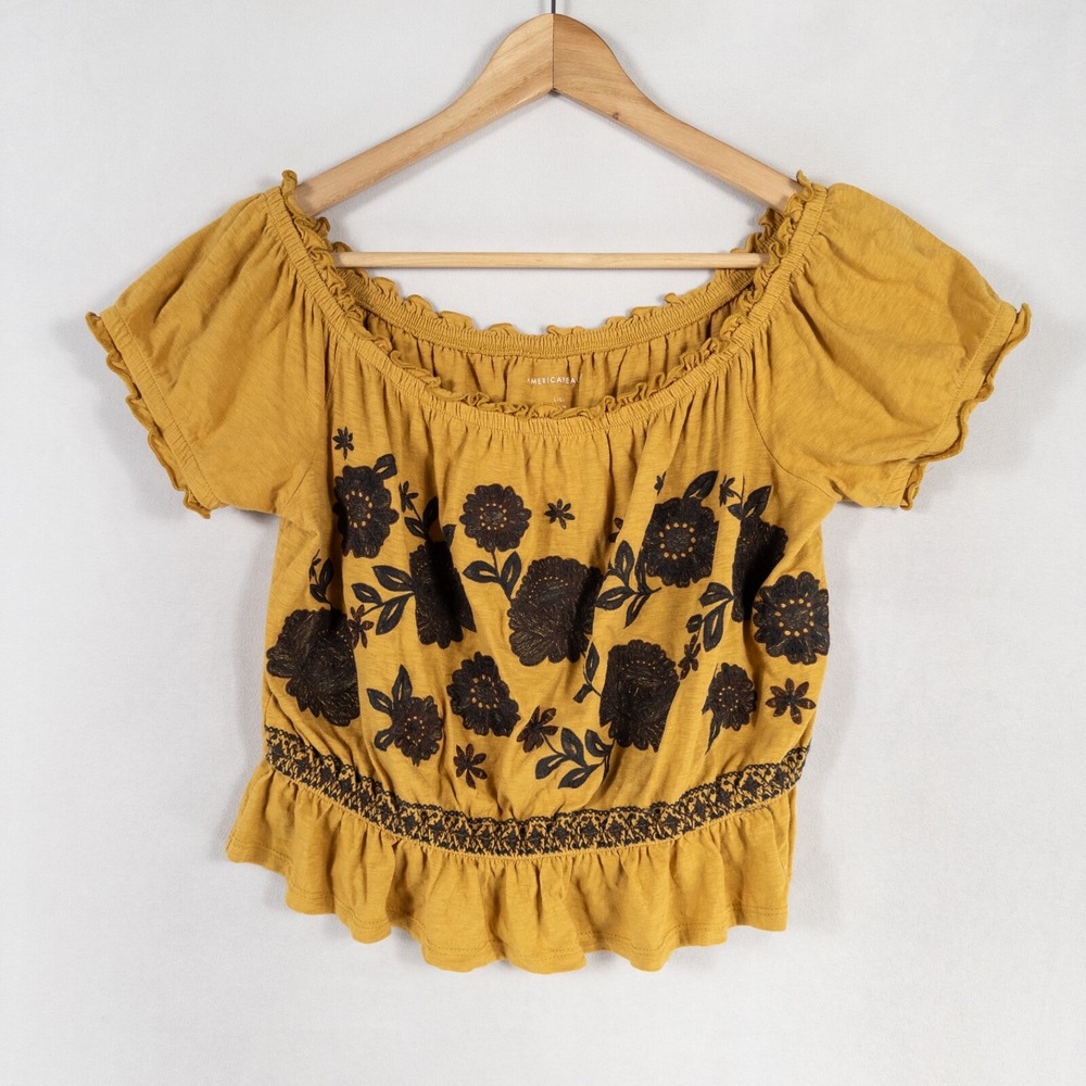 American Eagle Outfitters Mustard Yellow Floral Crop Top